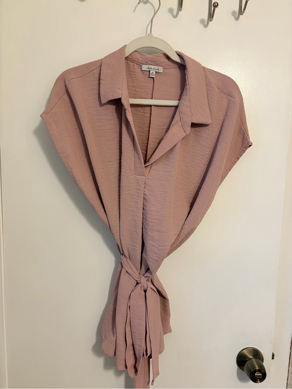 White Birch Blush Tie-Front Collared Blouse